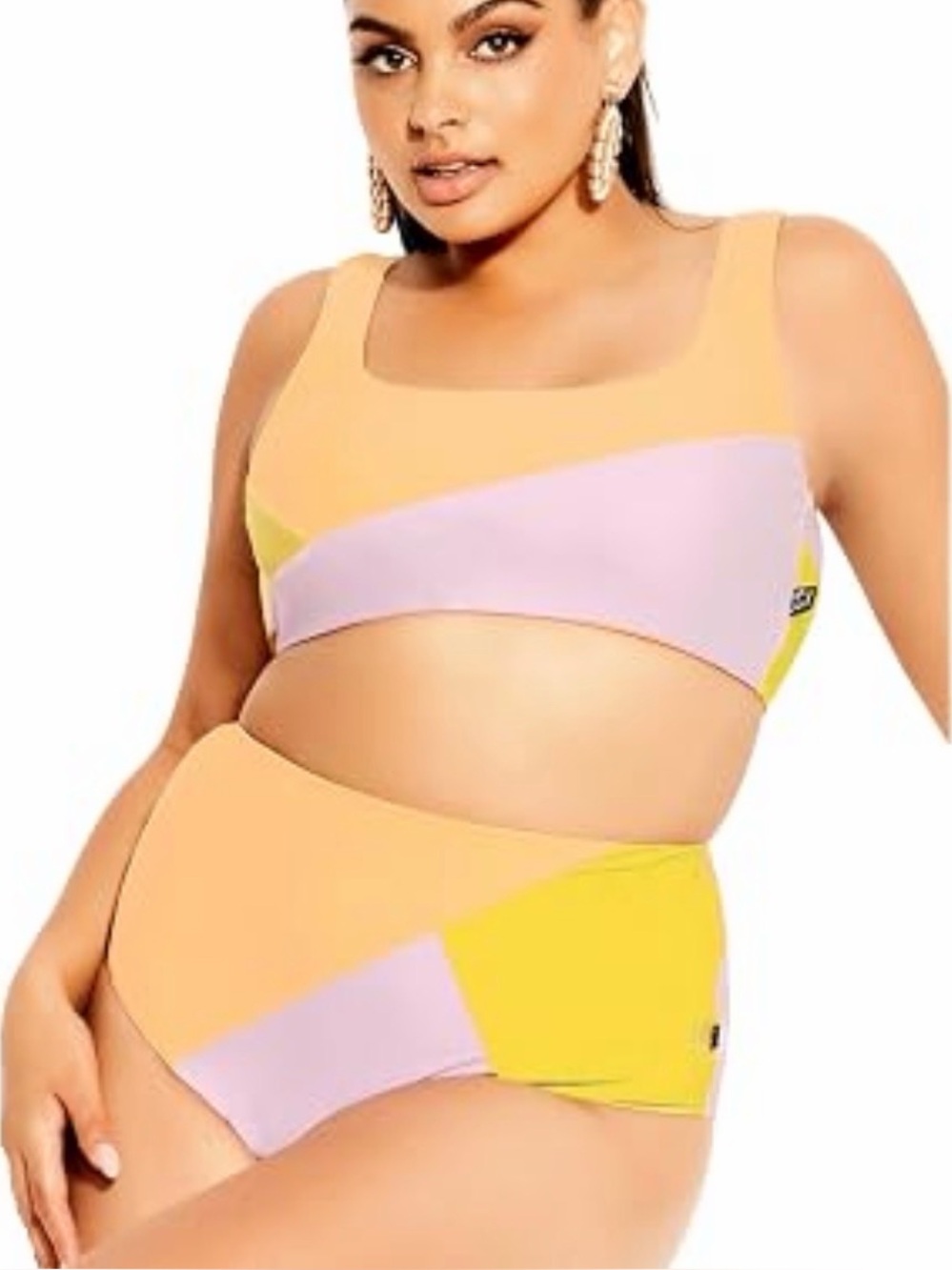 City Chic Colorblock High-Waist Bikini Bottom - Peach, Lavender & Mustard